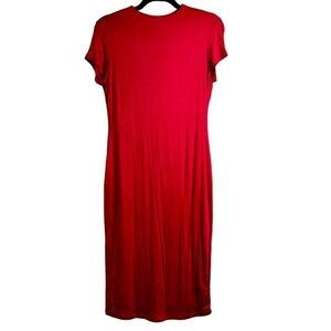 Popular 21 Women’s Sz Large Red Bodycon Round High Neck Sexy Midi Dress